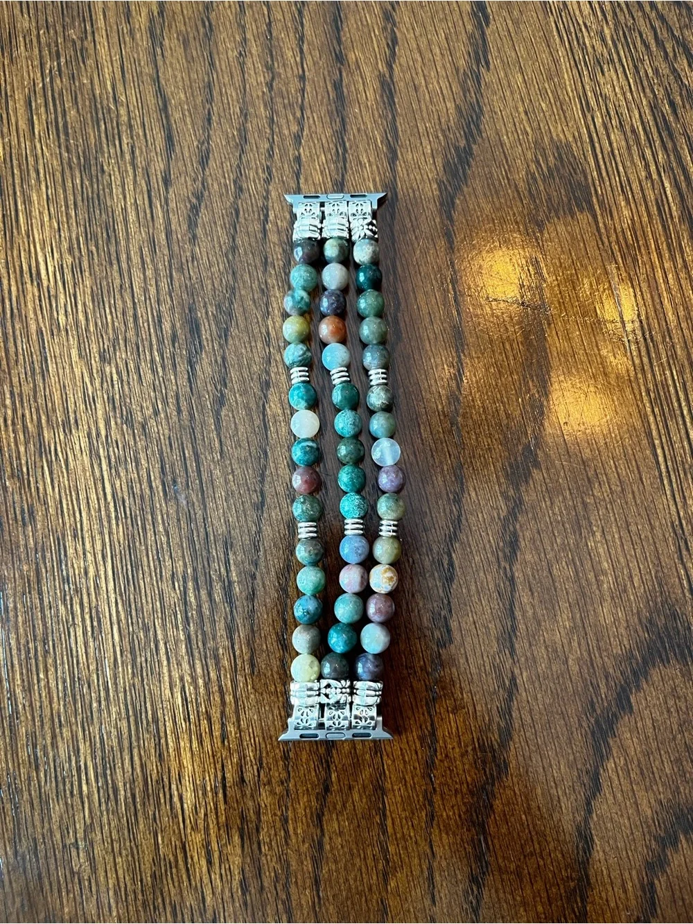 Apple Multicolor Beaded Watch Band with Silver Accents